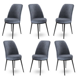 Hanah Home Juego de 6 Sillas de Comedor, Humo y Negro, Marco de Metal, Tela Babyface, 45x42x89 cm